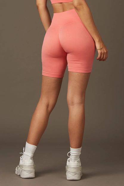 leggins cortos bikers sostiene parte detrás color rosa cáscara comodo deportivo yoga resistente cubriente 