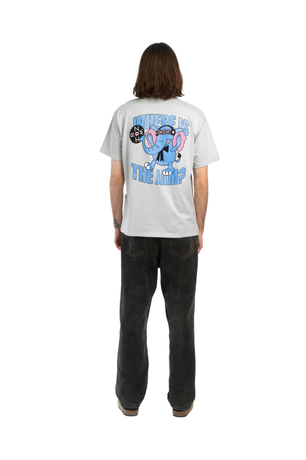 camiseta corte oversize en color gris con dibujo en la espalda 