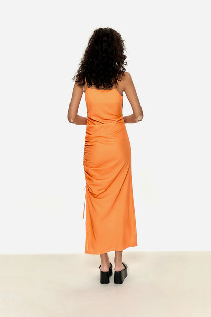vestido midi color naranja en algodón y spandex 