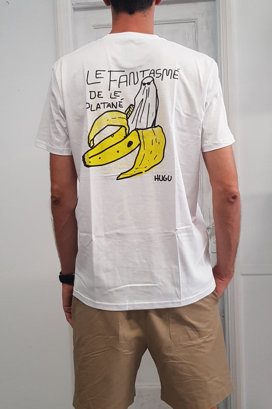 espalda de la camiseta en algodón orgánico con dibujo de plátano canario