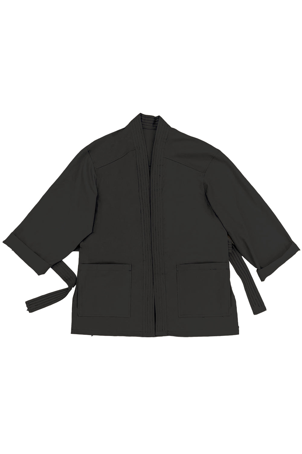 kimono unisex en algodón organico con cierre de cinta negro y dos bolsillos grande en la parte delantera