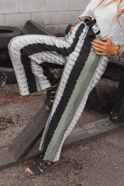 pantalón hippie estampado a rayas en algodón y lino