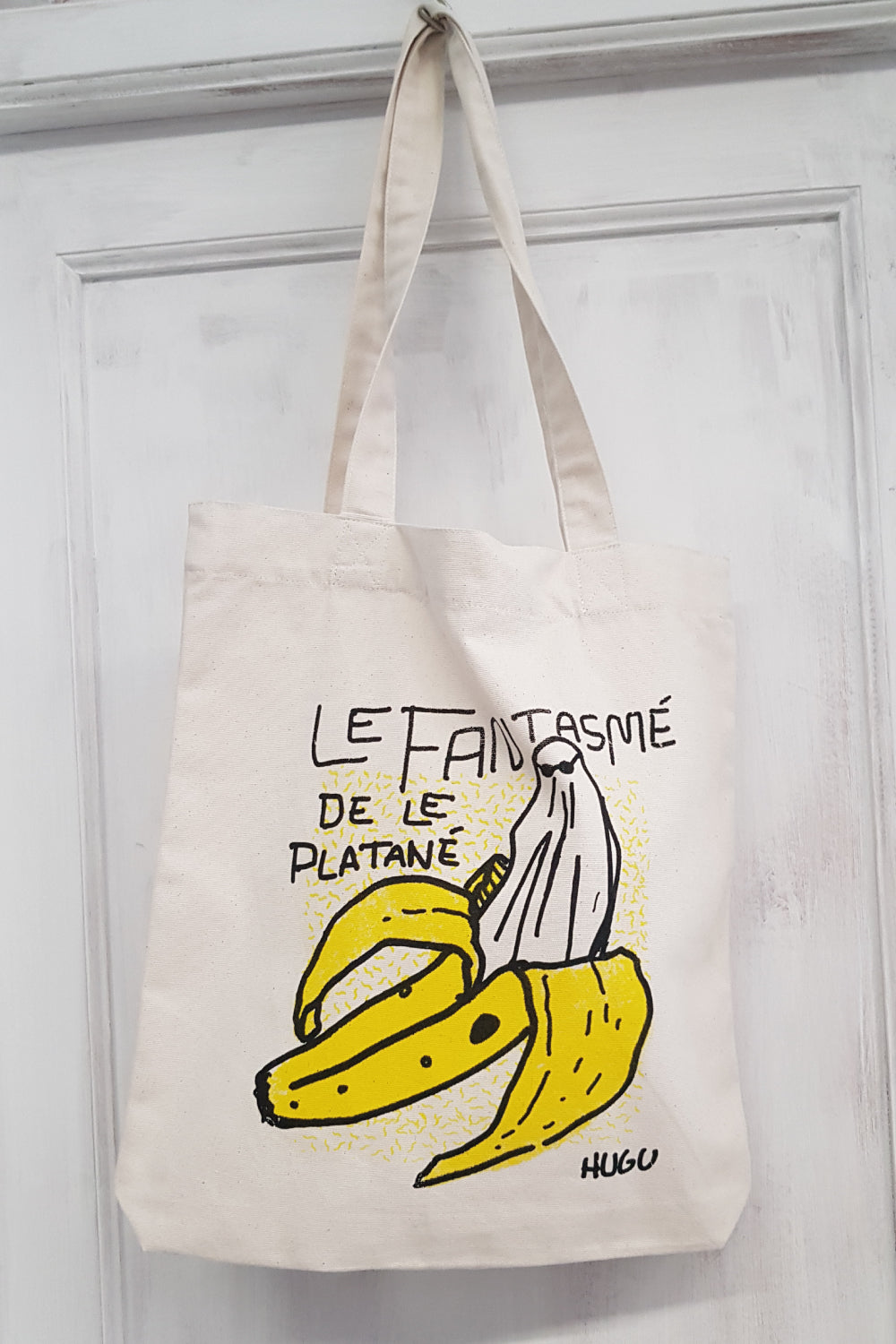 tote bag blanca algodón calidad alta dibujo a mano serigrafiado Lanzarote plátano canario