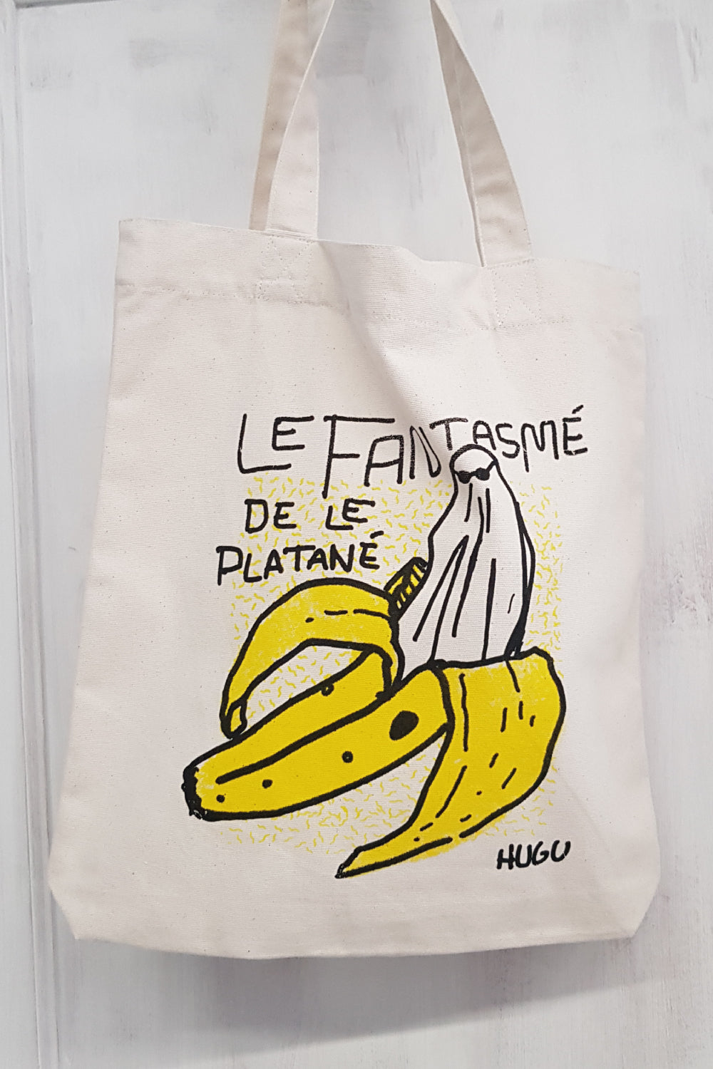 plátano canario dibujo arte Lanzarote hecho a mano bolsa calidad alta blanco hugu