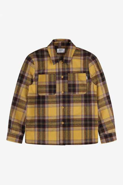 camisa, sobrecamisa en fieltro de lana en color amarillo hecha en material totalmente vegano